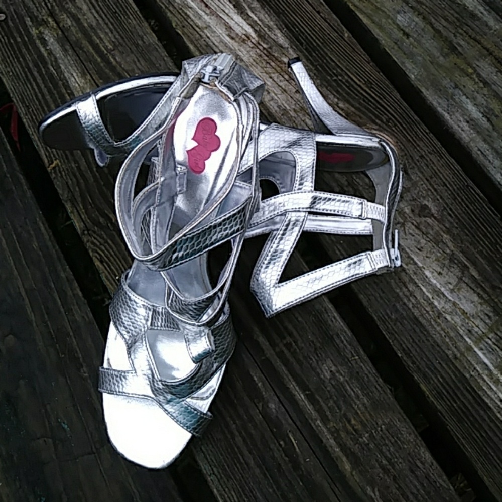 Baby Girl Siver Open Toed Zip Back 4" Heels
